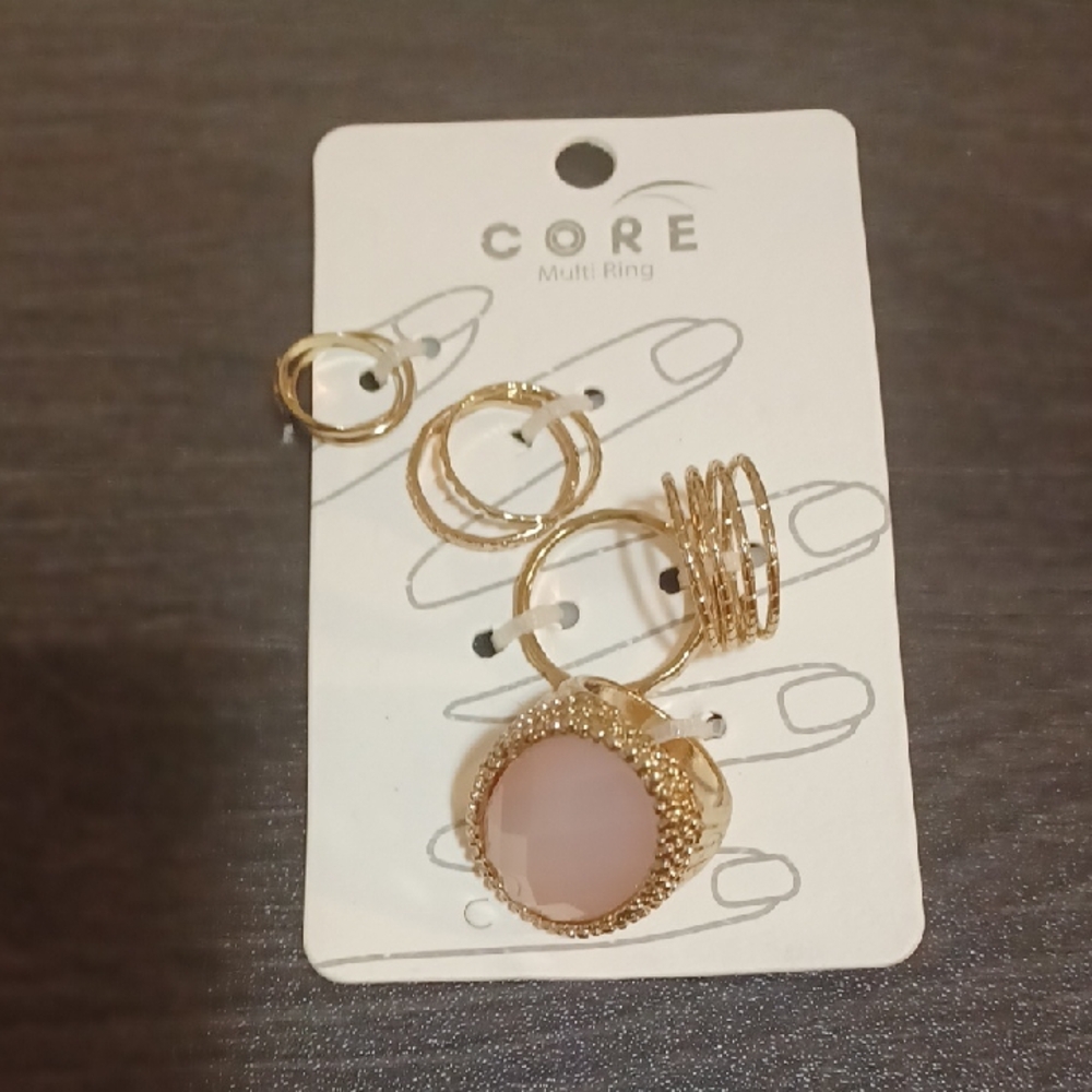Gold and Pink Multi Ring Set